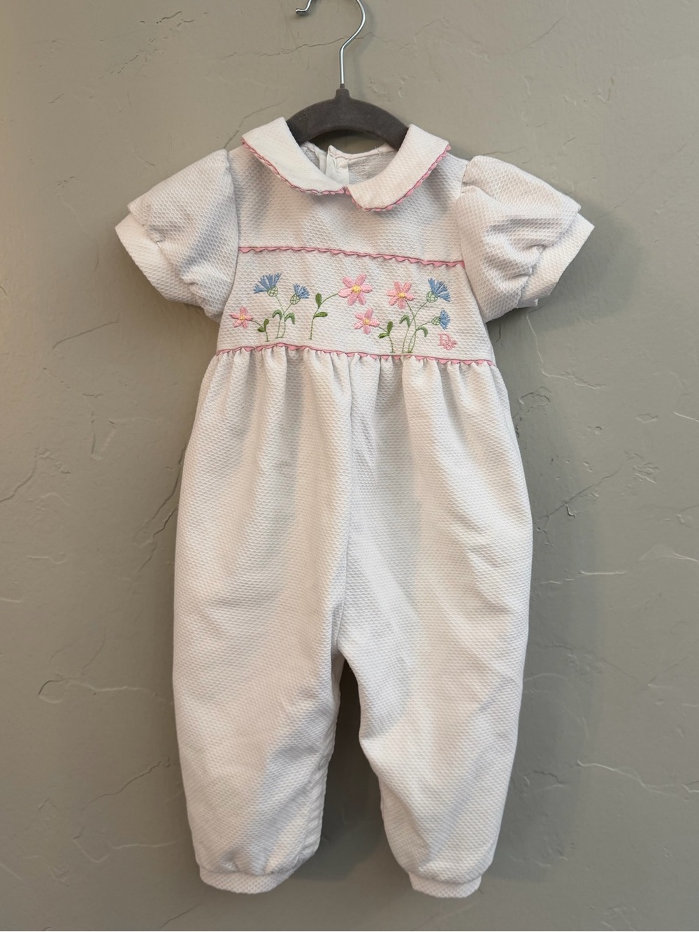 Vintage Baby Dior Floral Embroidered Romper- SIZE 9 MONTHS